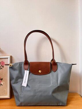 NWT  Longchamp Le pliage Original Large Handbag Steel Grey Canvas Shoulder Tote
